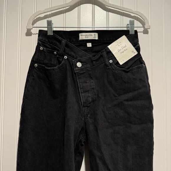 Abercrombie Fitch Curve Love High Rise Dad Jeans Crossover Waist Black NEW 25L - Picture 3 of 7